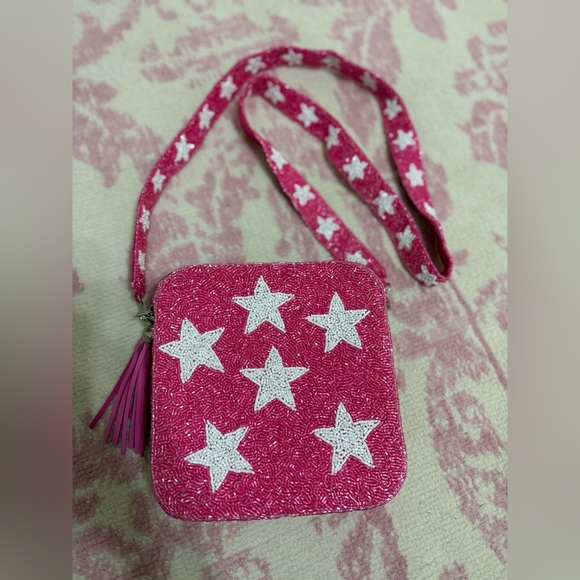 Moyna New York Hand-beaded Star Crossbody Bag Pink & White - Picture 2 of 15